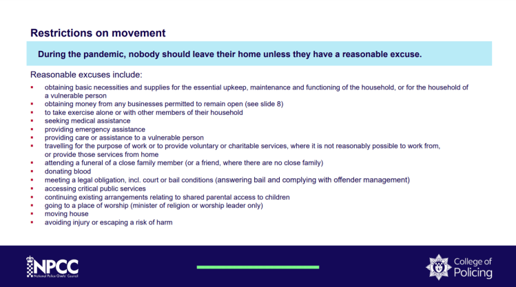 NPCC CoP Guidance On Movement Restrictions