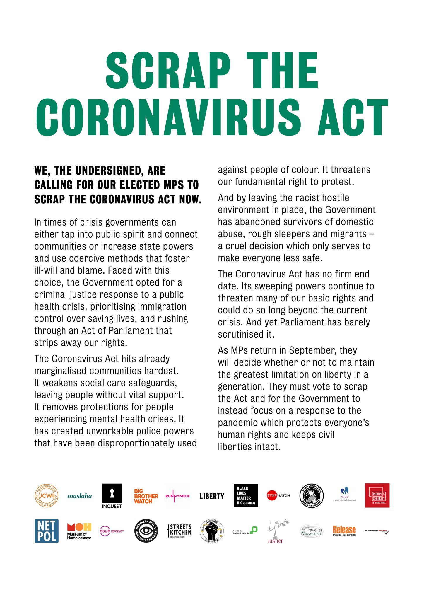 Coronavirus Act statement
